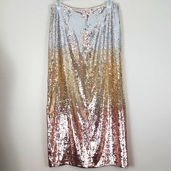 NWT Sz6 Topshop Sequin Ombre Midi Skirt with Side Slit - Picture 5 of 9
